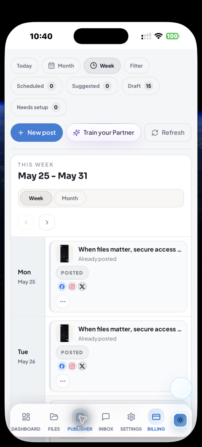 MAP mobile Publisher screen showing scheduled content
