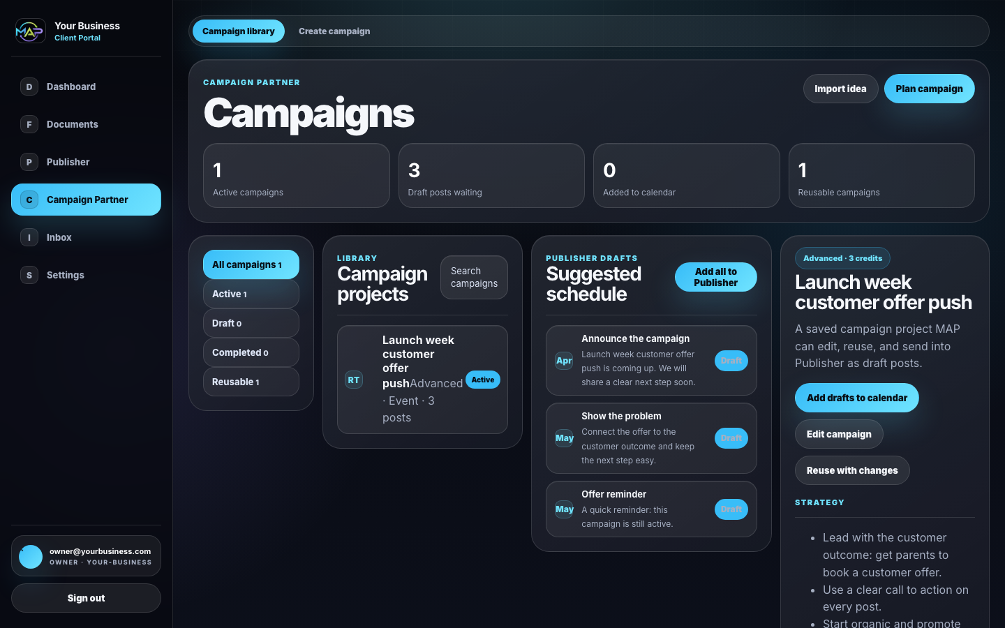 Campaign partner screen